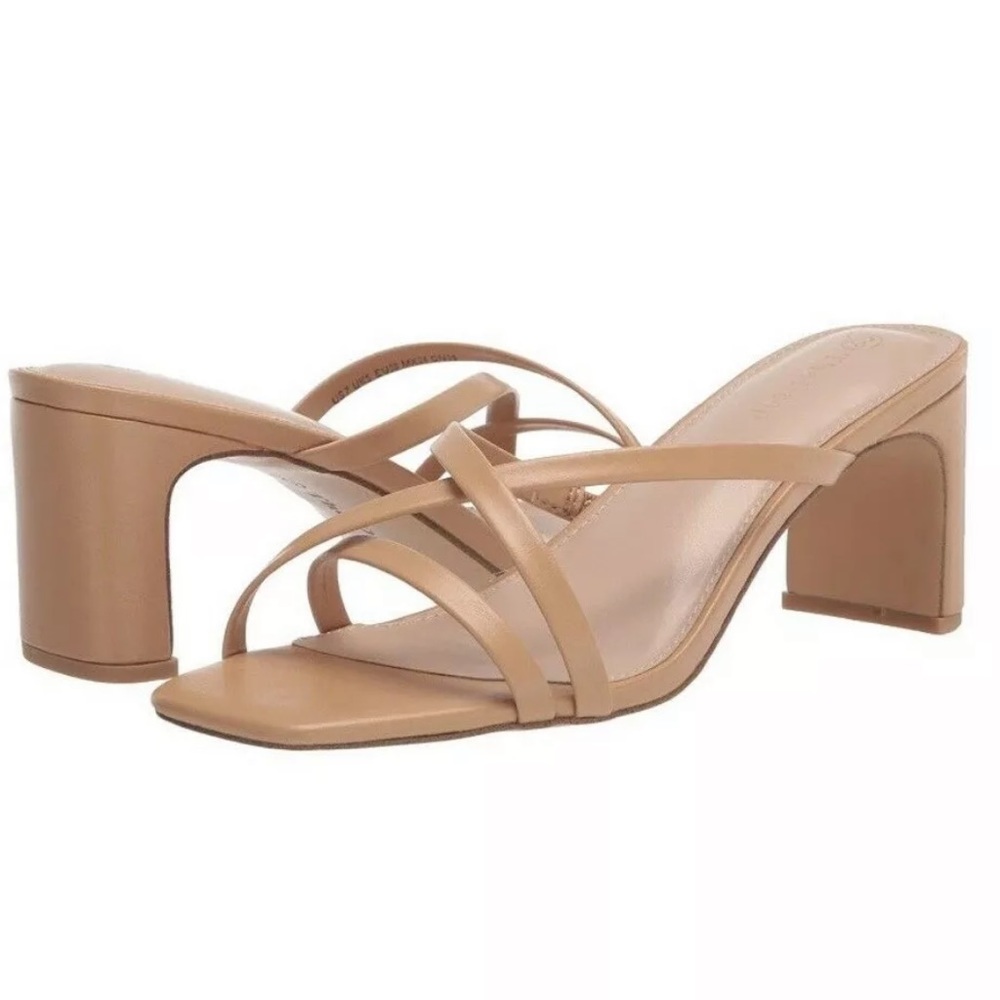 NWT The Drop Amelie Square Toe Slip On Sandals Size US 7.5 Strappy Nude Doe Tan